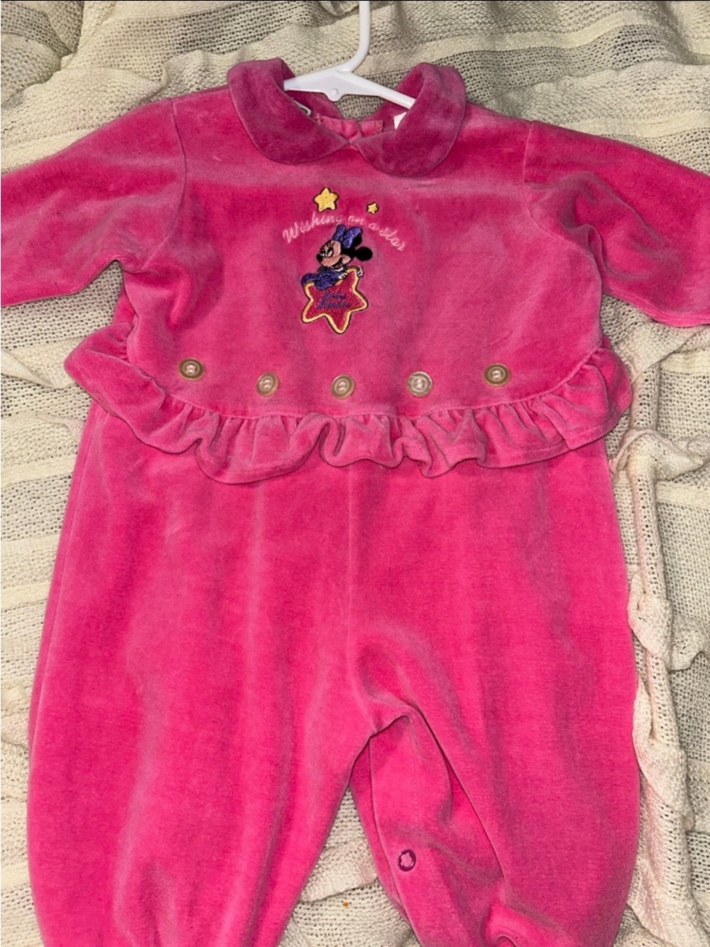 Disney Pink Velvet Minnie Mouse Footed One-Piece